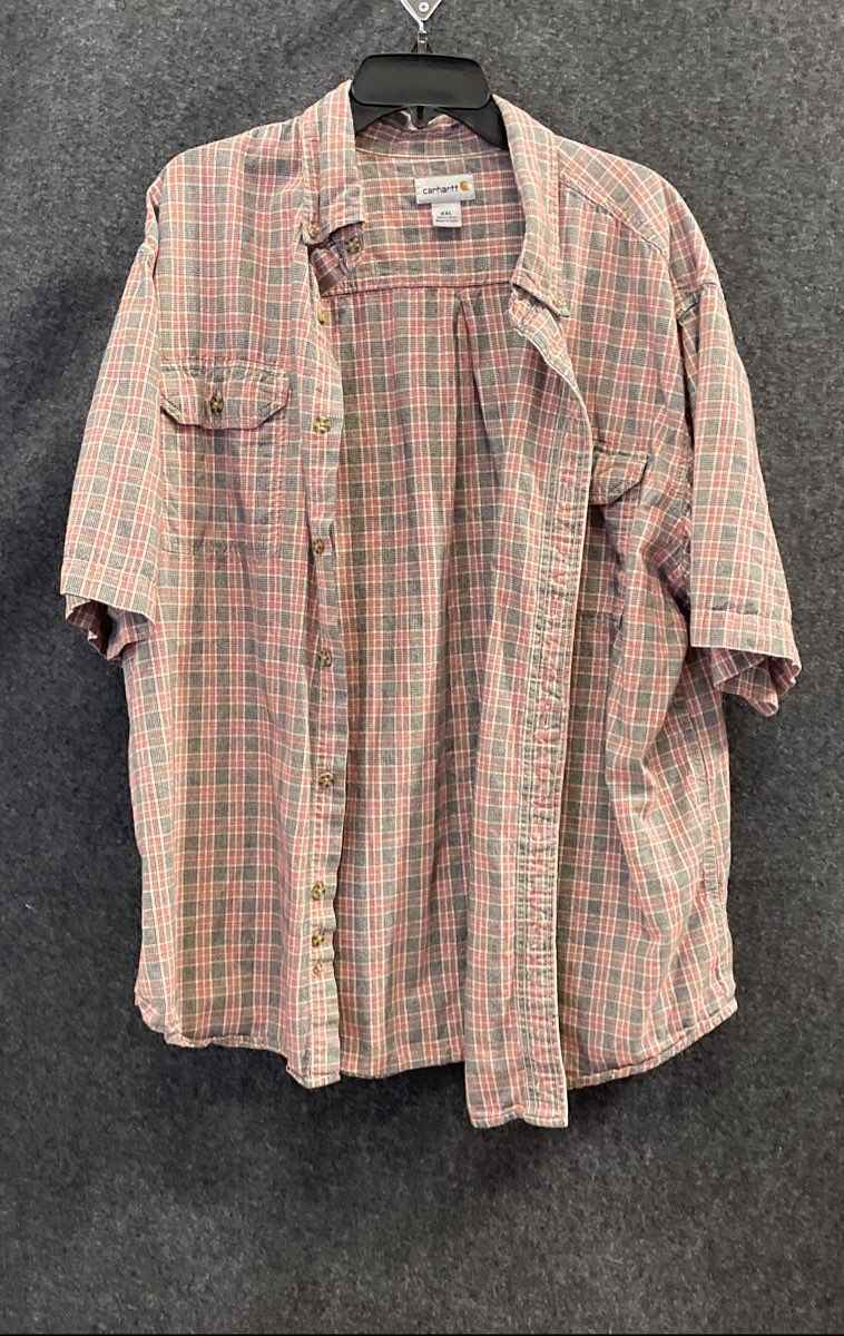 Carhartt Men's Short Sleeve Red Plaid Cotton Button-Up Work Shirt Sz XXL