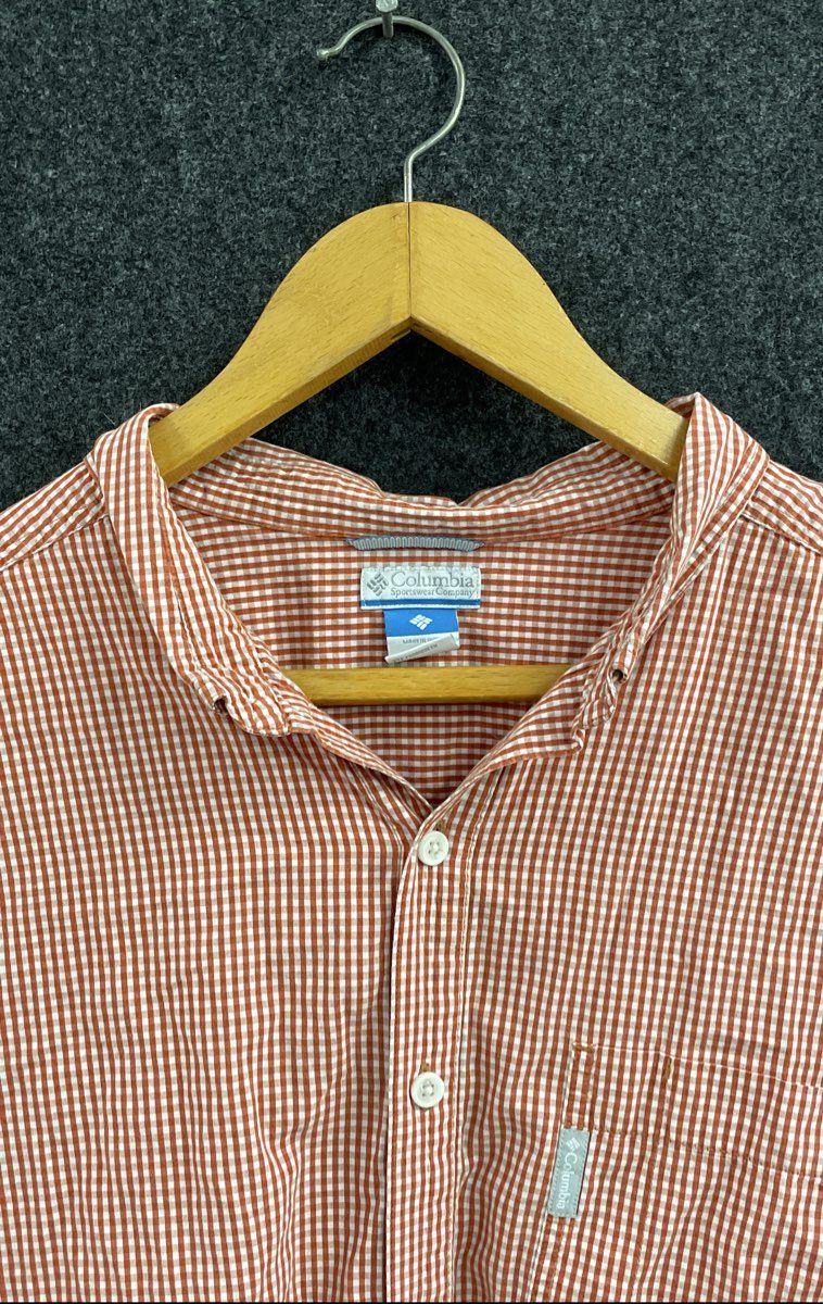 Columbia Men's Orange White Gingham Long Sleeve Cotton Button Up Shirt NWT Sz 2X