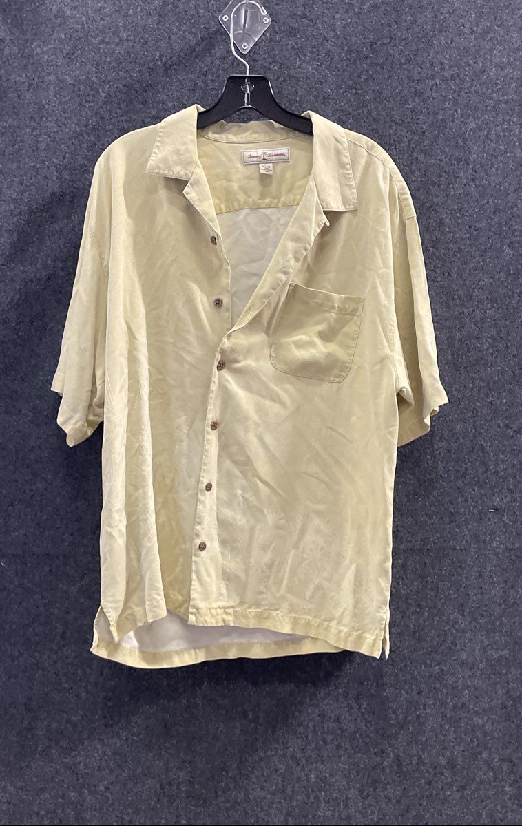 Tommy Bahama Men's Beige Palm Leaf Jacquard 100% Silk Button-Up Shirt Size XL