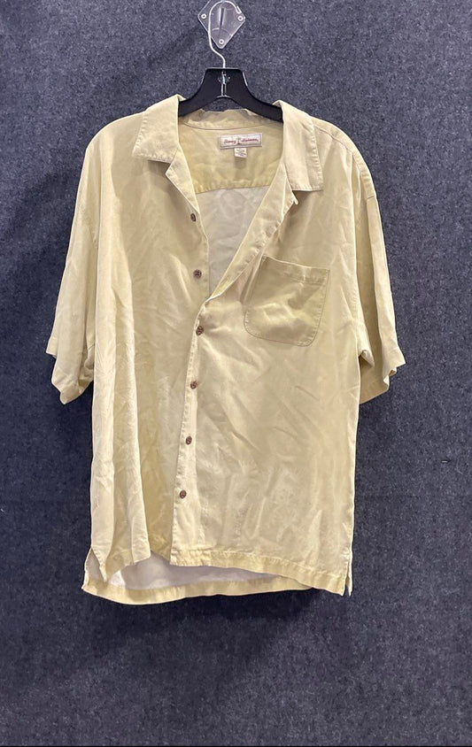 Tommy Bahama Men's Beige Palm Leaf Jacquard 100% Silk Button-Up Shirt Size XL