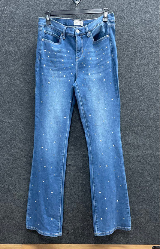 Nicole Miller Women's Blue Soho High Rise Bootcut Rhinestone Jeans Sz 4