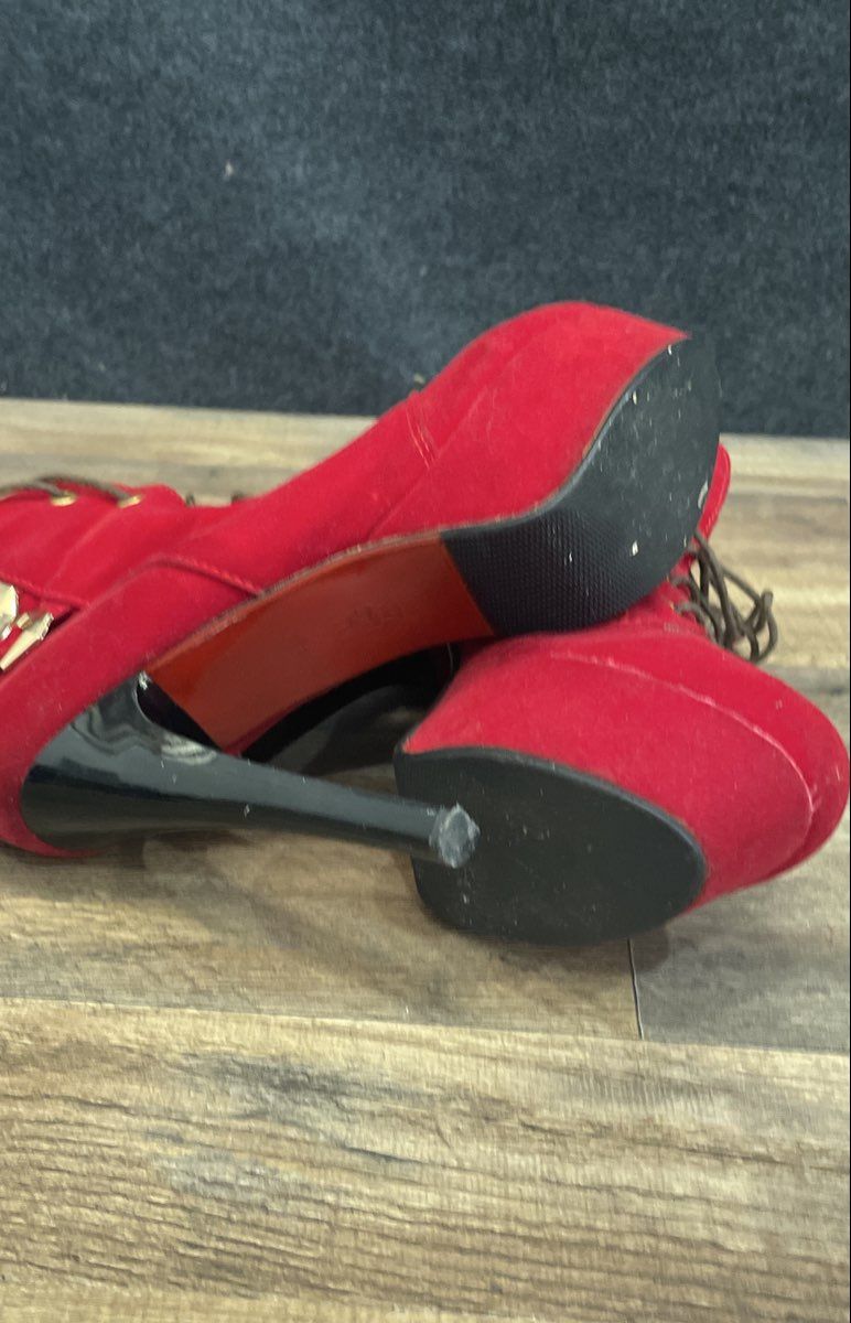 Vero Cuoio Red Faux Suede Platform Ankle Boots Lace Up Stiletto Heels Size 245