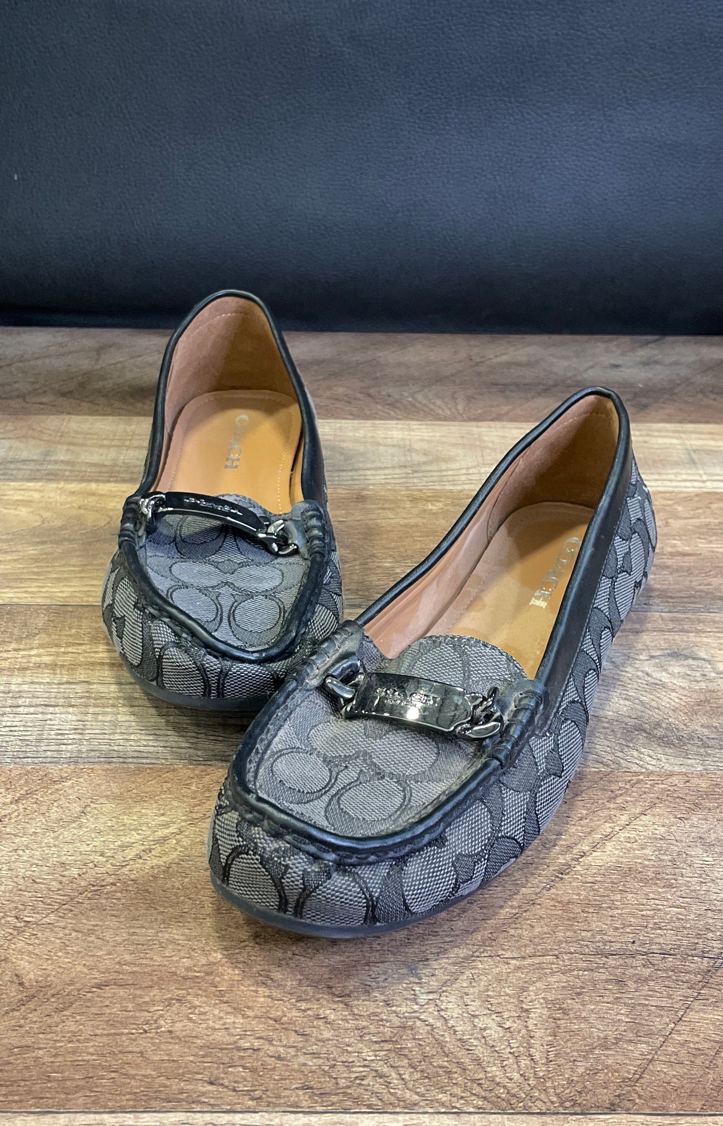 Coach Olive Signature C Jacquard Driver Loafers Charcoal Black Women's Size 9B