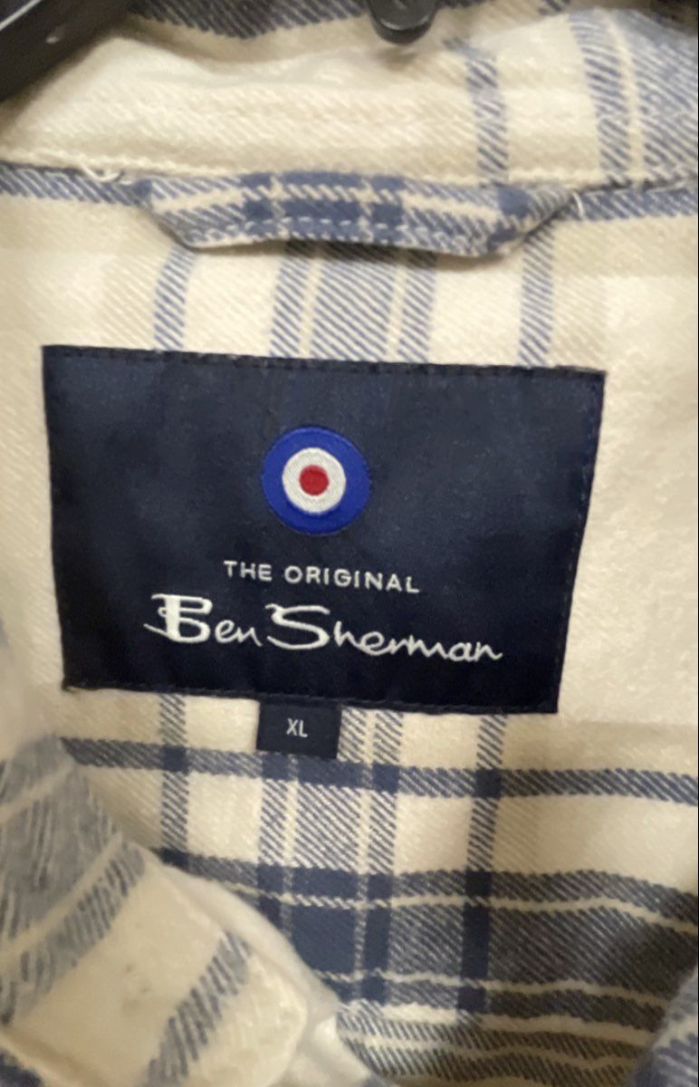 Ben Sherman Men's White Blue Plaid Flannel Long Sleeve Button Up Shirt Sz XL