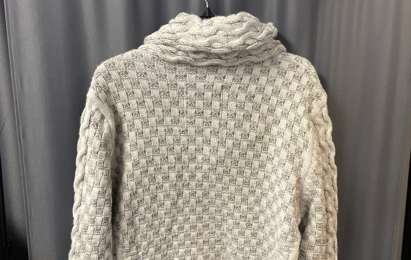 Leif Nelson Men's Gray Shawl Neck Buckle Strap Basketweave Knit Sweater Sz XL