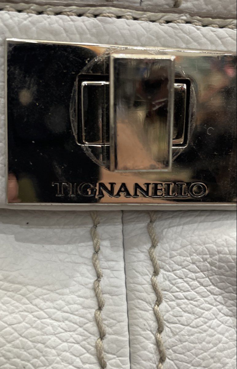 Tignanello White Pebbled Leather Crossbody Bag Silver Hardware Adjustable Strap