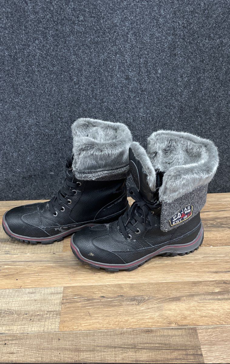 Pajar Alice Black Leather Faux Fur Waterproof Winter Snow Boots Women Size 10