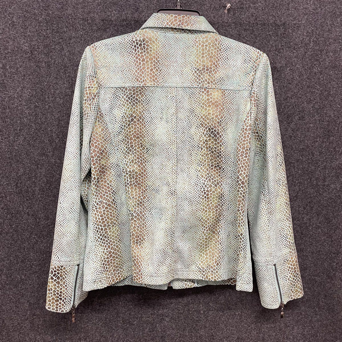 Dialogue Women's Mint Green Snakeskin Print Faux Leather Zip Jacket Sz XS