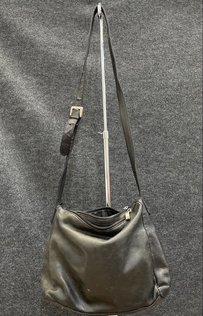 Vintage Stone Mountain Black Leather Crossbody Shoulder Bag Silver Hardware