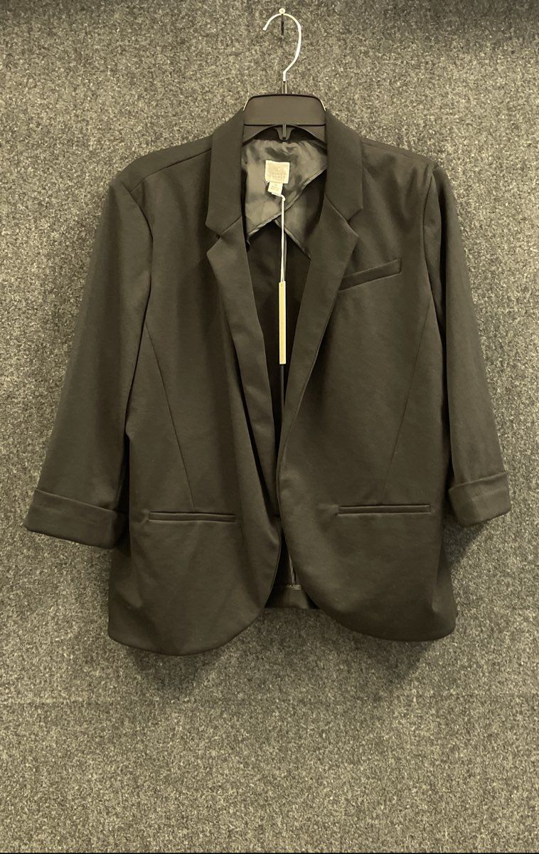 Lauren Conrad Women's Black Ponte Blazer 3/4 Cuffed Sleeve Open Front NWT Sz 16