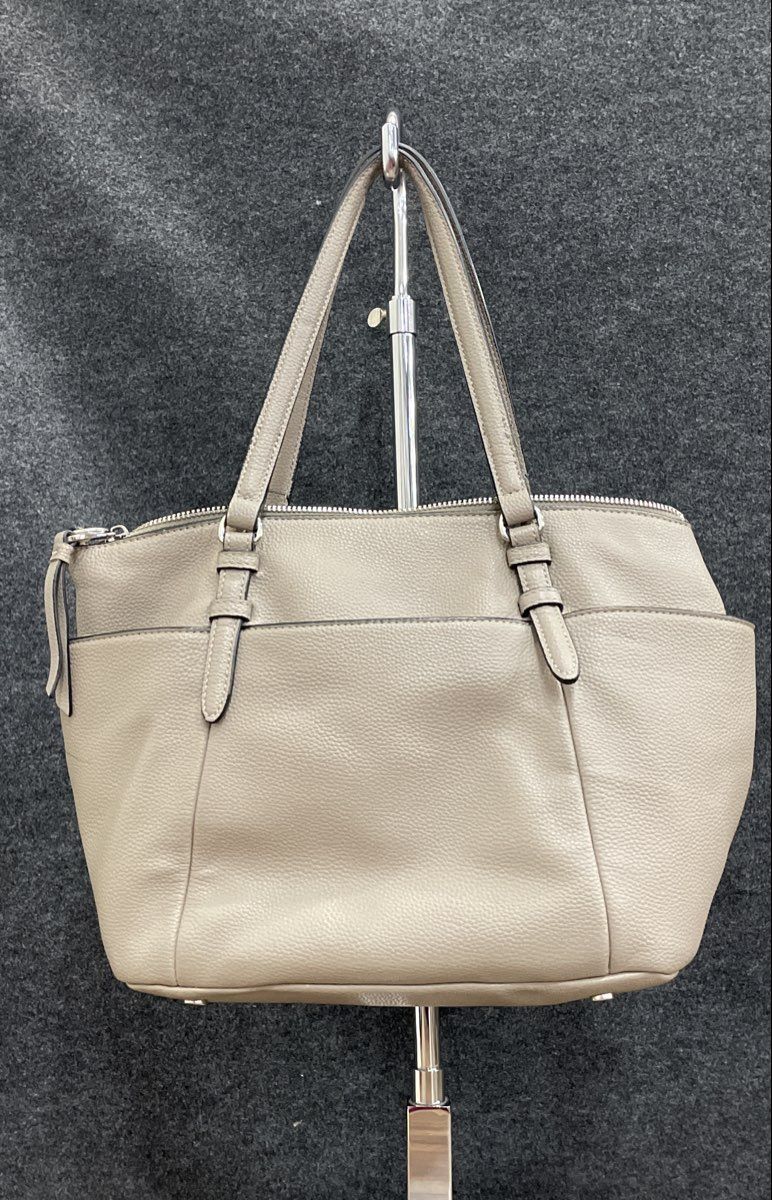 Dana Buchman Grey Pebbled Leather Tote Shoulder Bag Silver Hardware