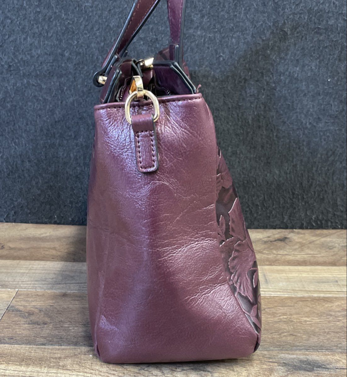 Mellow World Plum Floral Embossed Satchel Handbag Crossbody Bag