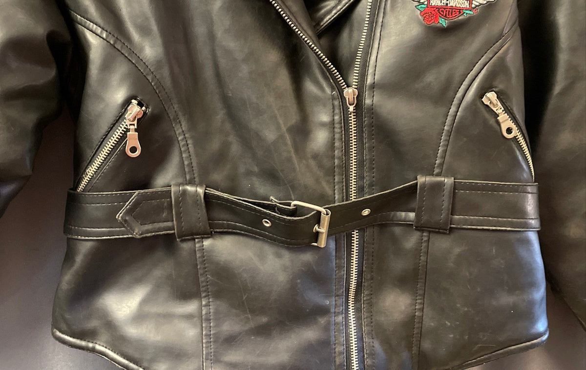 Vintage 90s Harley-Davidson Embroidered Rose Wing Moto Jacket Pleather Sz M