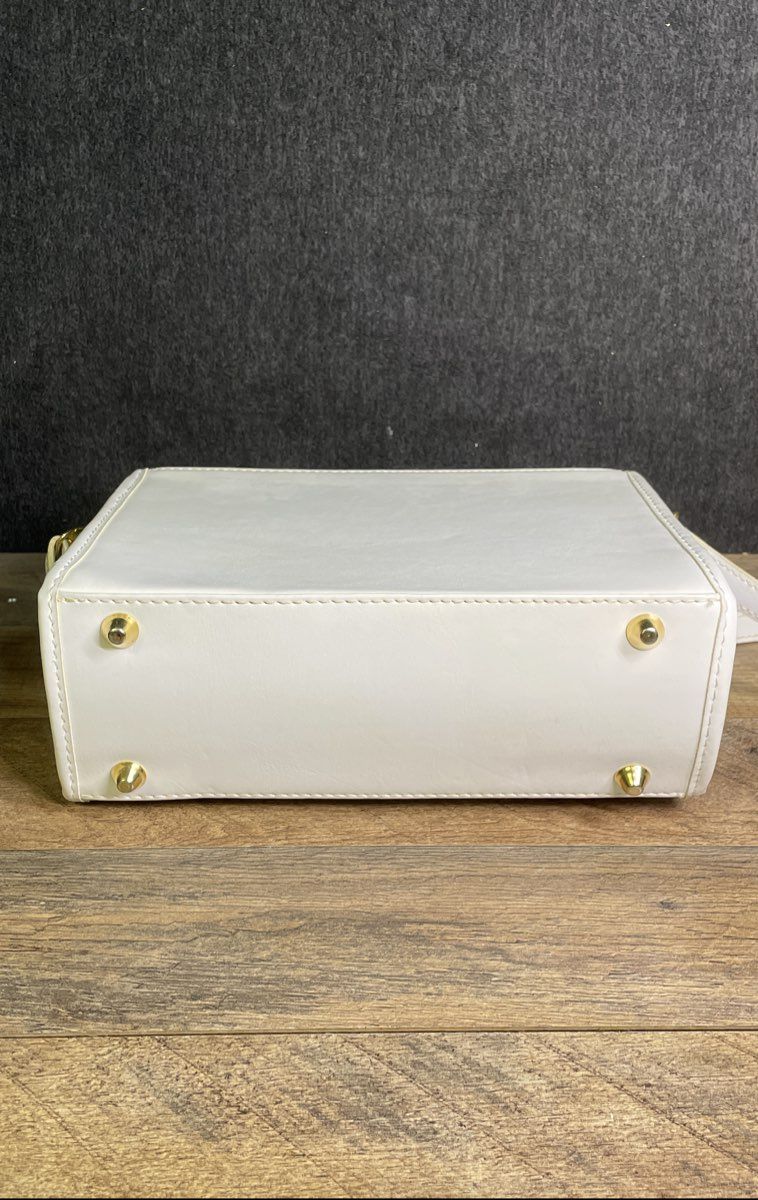 Chenson Collection White Faux Leather Crossbody Satchel Bag Gold Tone Hardware
