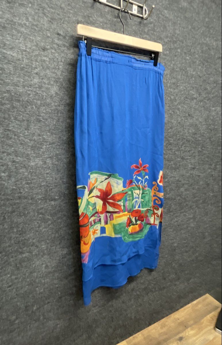 Vintage 90s Dorothy Schoelen Platinum Women's Blue Floral Maxi Skirt Sz 8