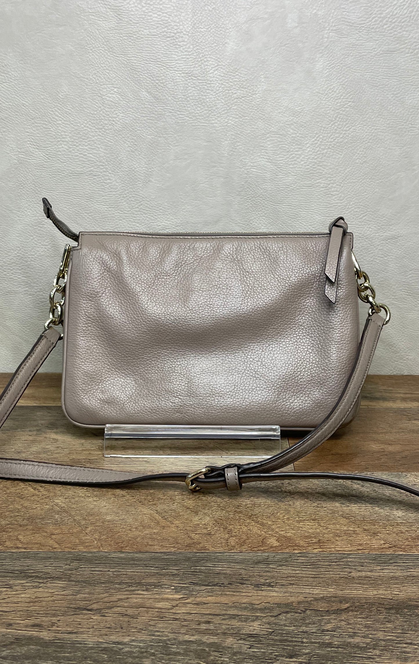 Kate Spade Taupe Pebbled Leather Triple Compartment Crossbody Bag Gold Hardware
