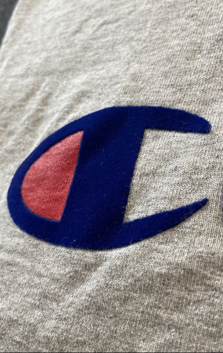 Champion Grey Flocked Velvet Logo Graphic T-Shirt Sz S