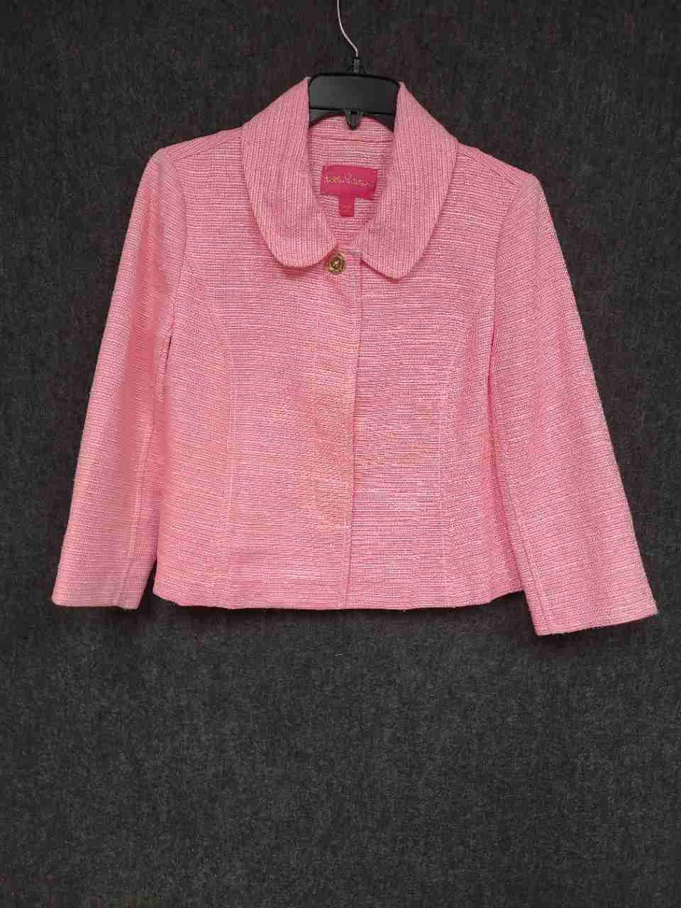 Lilly Pulitzer Women's Pink Cropped Tweed Peter Pan Collar Jacket Sz 6