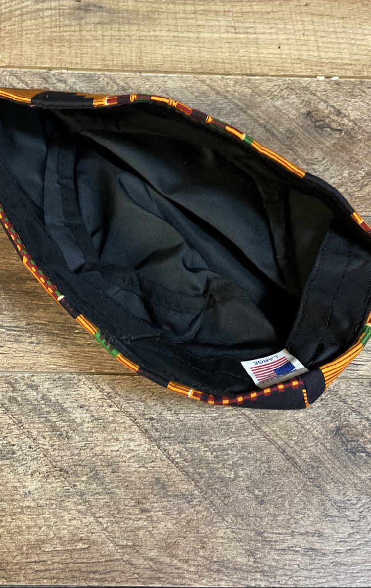 Vintage 90s Made in USA Kente Print 3 Piece Set Hat Sash Drawstring Bag