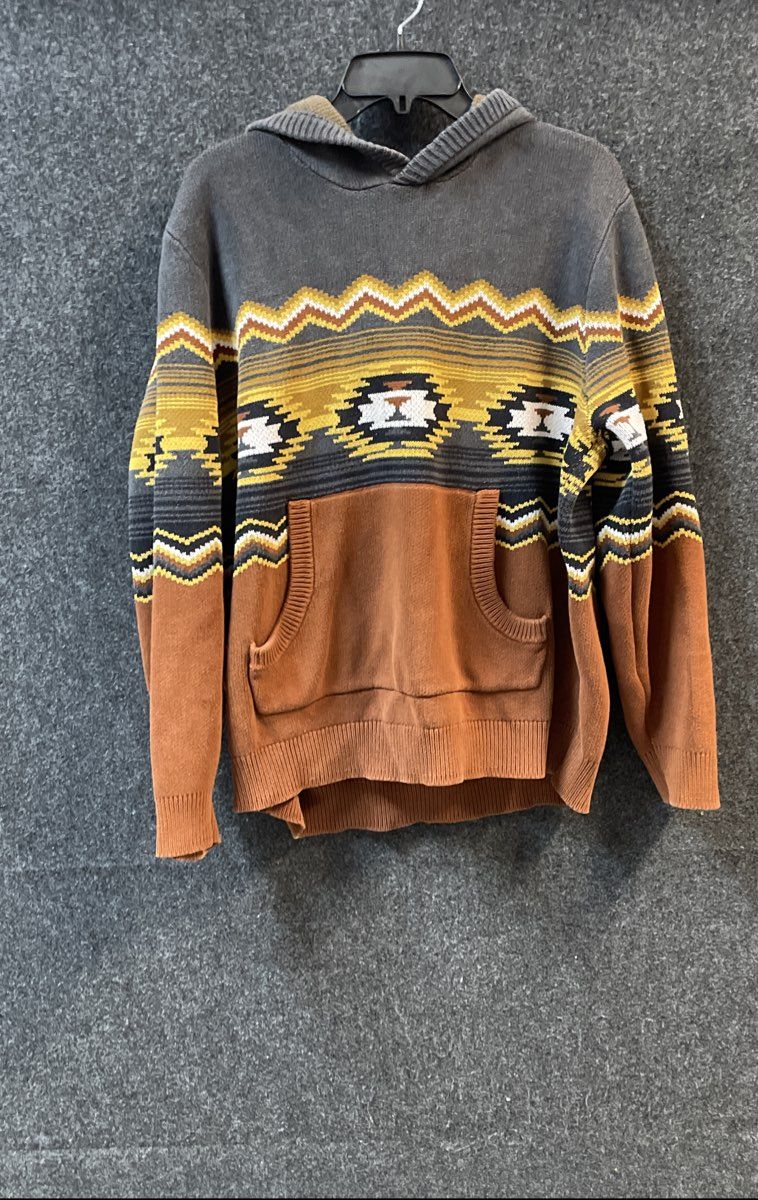 Sun + Stone Men's Southwestern Geometric Cotton Hooded Sweater Sz XL