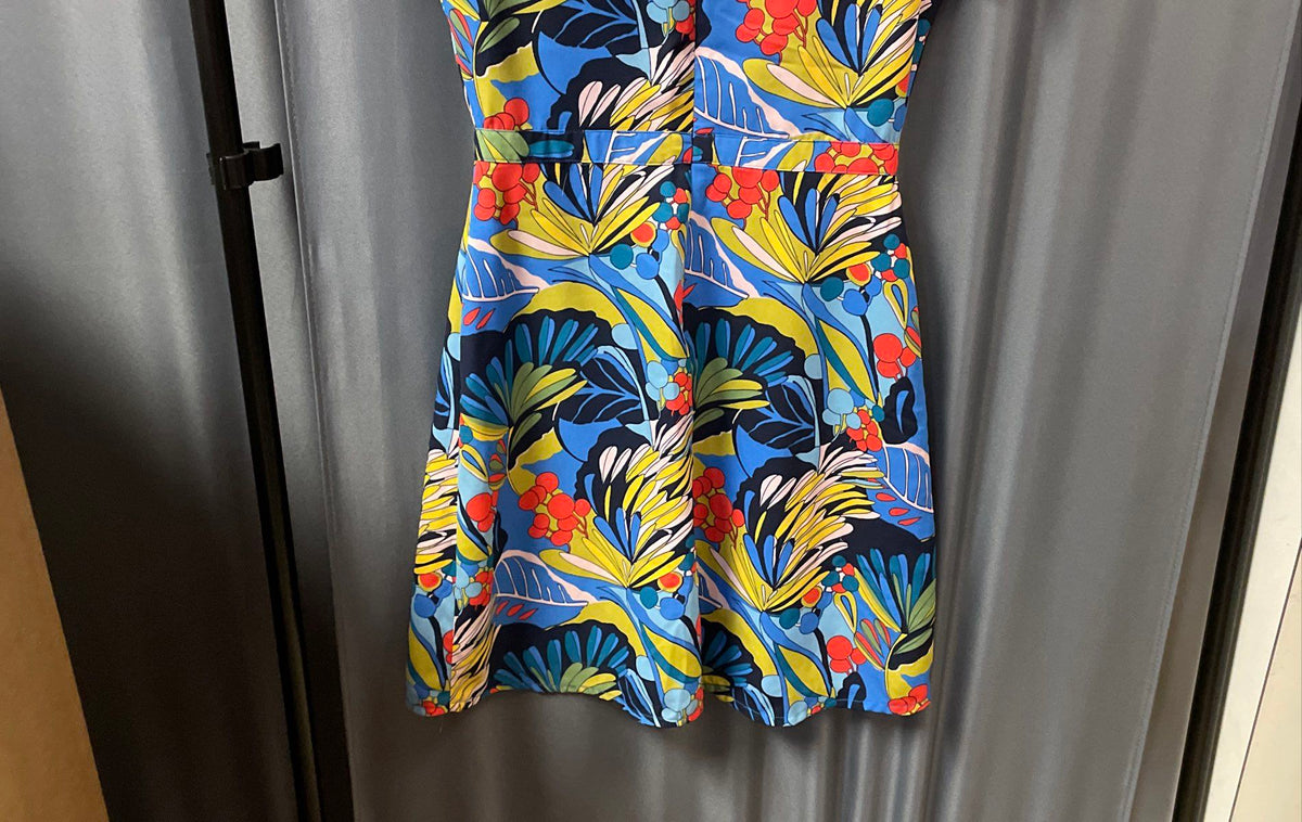 J. Crew Mercantile Women's Blue Floral Tropical Faux Wrap V-Neck Dress Sz 2