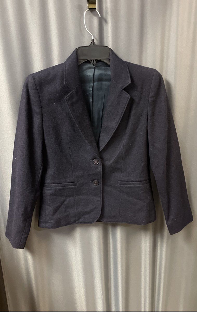 Vintage 90s Cross Country Women's Navy Blue 100% Wool Blazer Jacket Petite 4