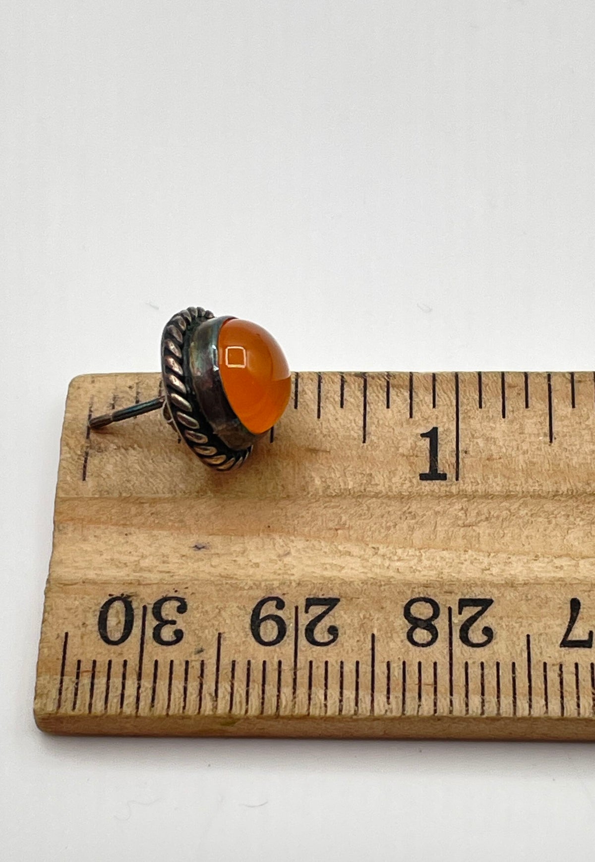 925 Sterling Silver Orange Glass Stone Stud Earrings 3.3g