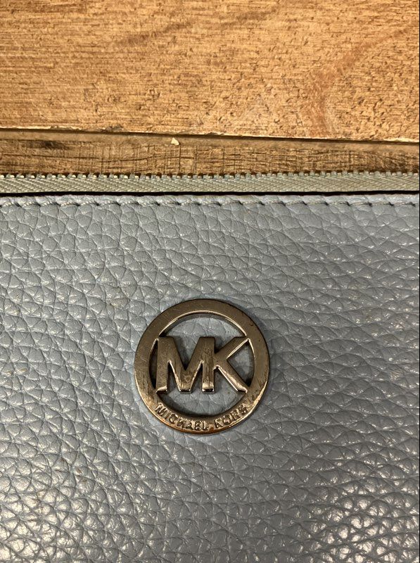 Michael Kors Light Blue Pebbled Leather Large Wristlet Pouch Silver Hardware