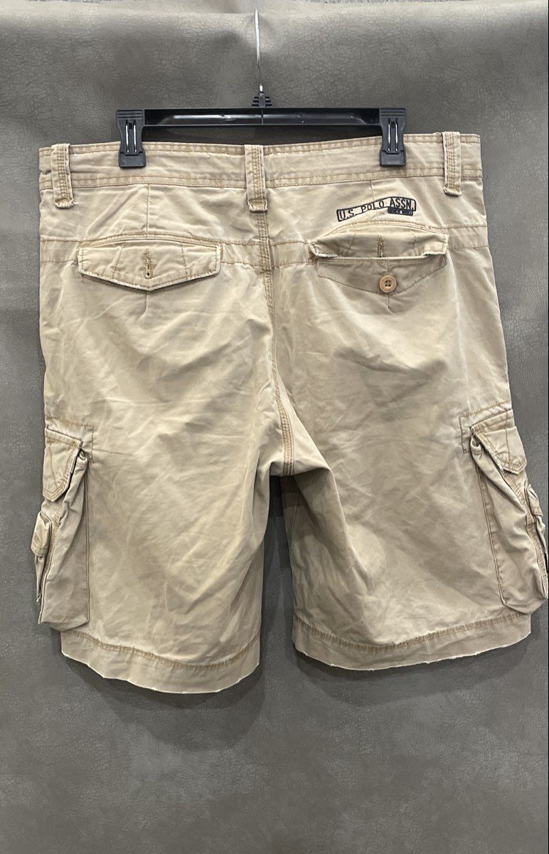 U.S. Polo Assn. Men's Tan Cotton Cargo Shorts Drawstring Waist Sz 36