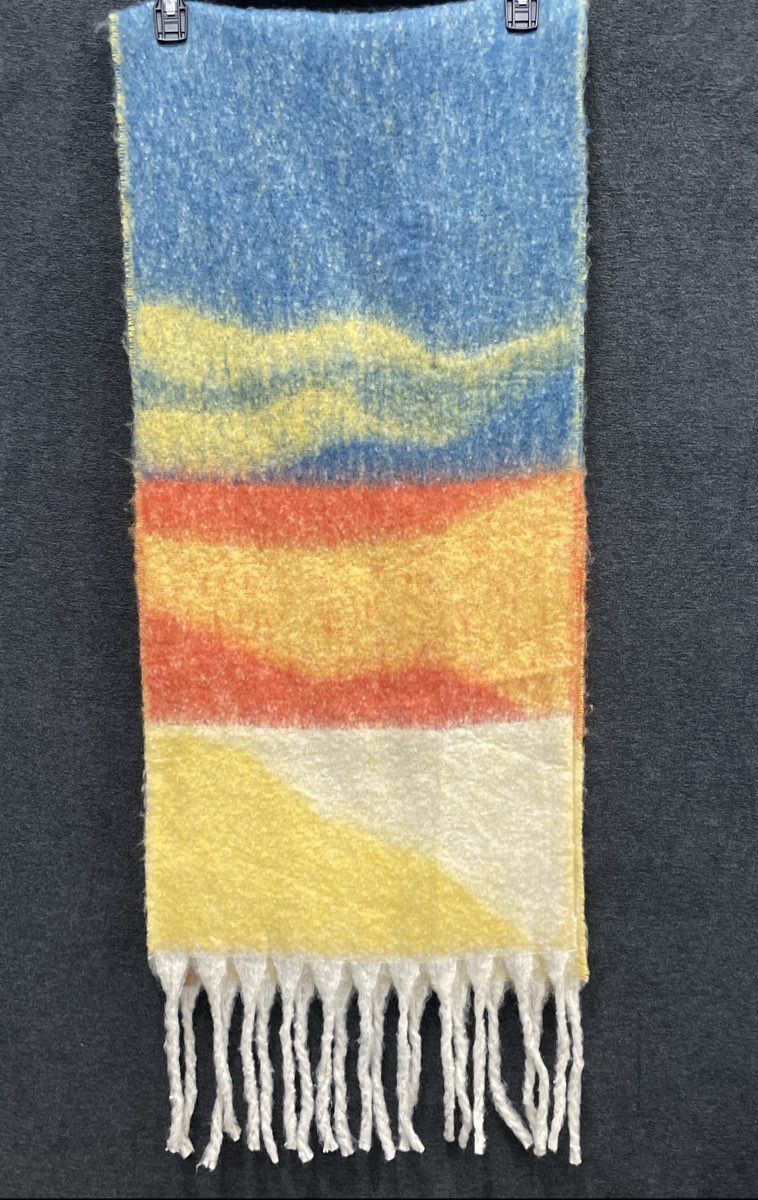 Natural Life Women's Multicolor Blue Orange Soft Fuzzy Fringed Scarf NWT