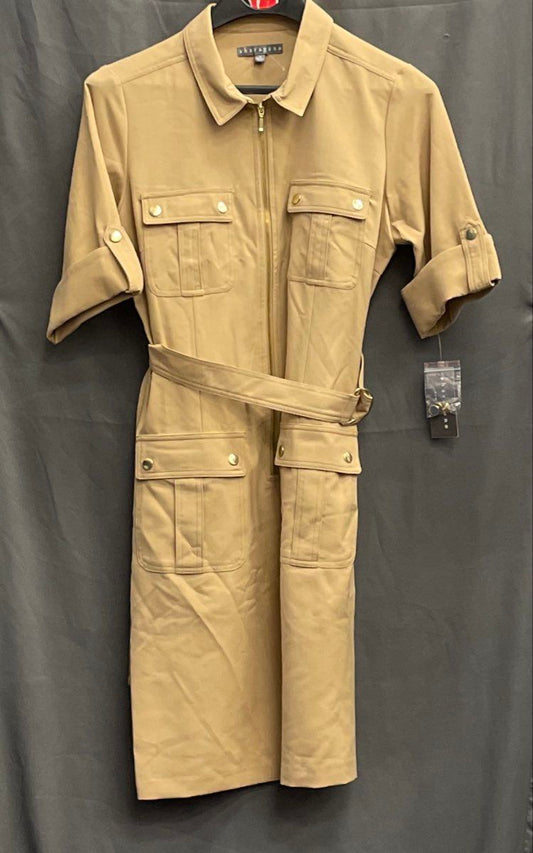 Sharagano Women's Toasty Sand Utility Shirt Dress Belted Zip Front NWT Sz 12