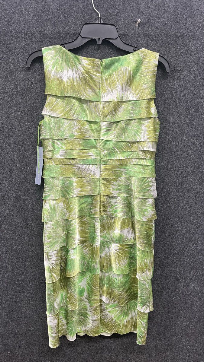 London Times Women's Green White Tiered Ruffle Sleeveless Sheath Dress Sz 8 NWT