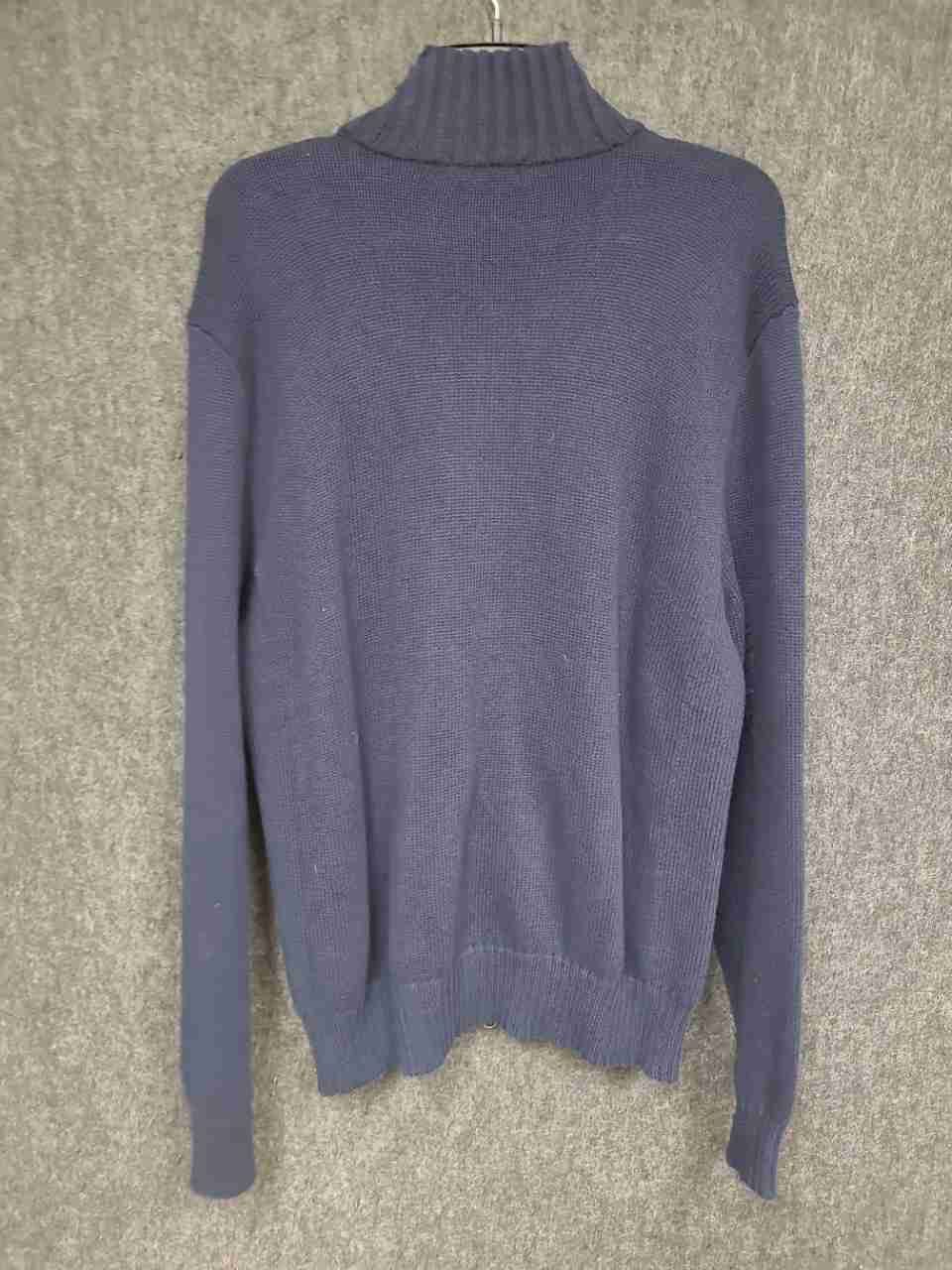 Polo Ralph Lauren Men's Navy Blue Full Zip Mock Neck Cotton Knit Sweater Sz L