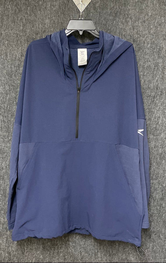 Reebok Men's Navy Blue Half-Zip Hooded Jacket Pullover Pouch Pocket Sz 2XL