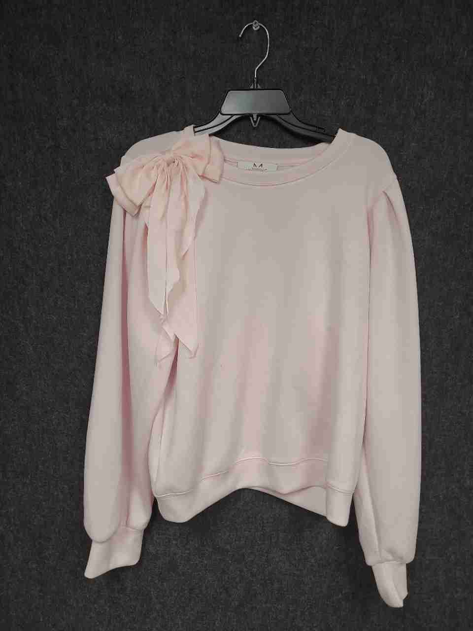 Magaschoni Women's Light Pink Shoulder Bow Puff Sleeve Pullover Sweatshirt Sz M