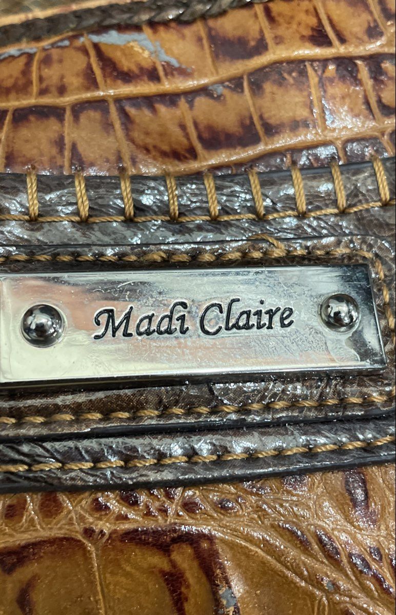 Madi Claire Brown Croc Embossed Leather Shoulder Bag Tassel Silver Hardware