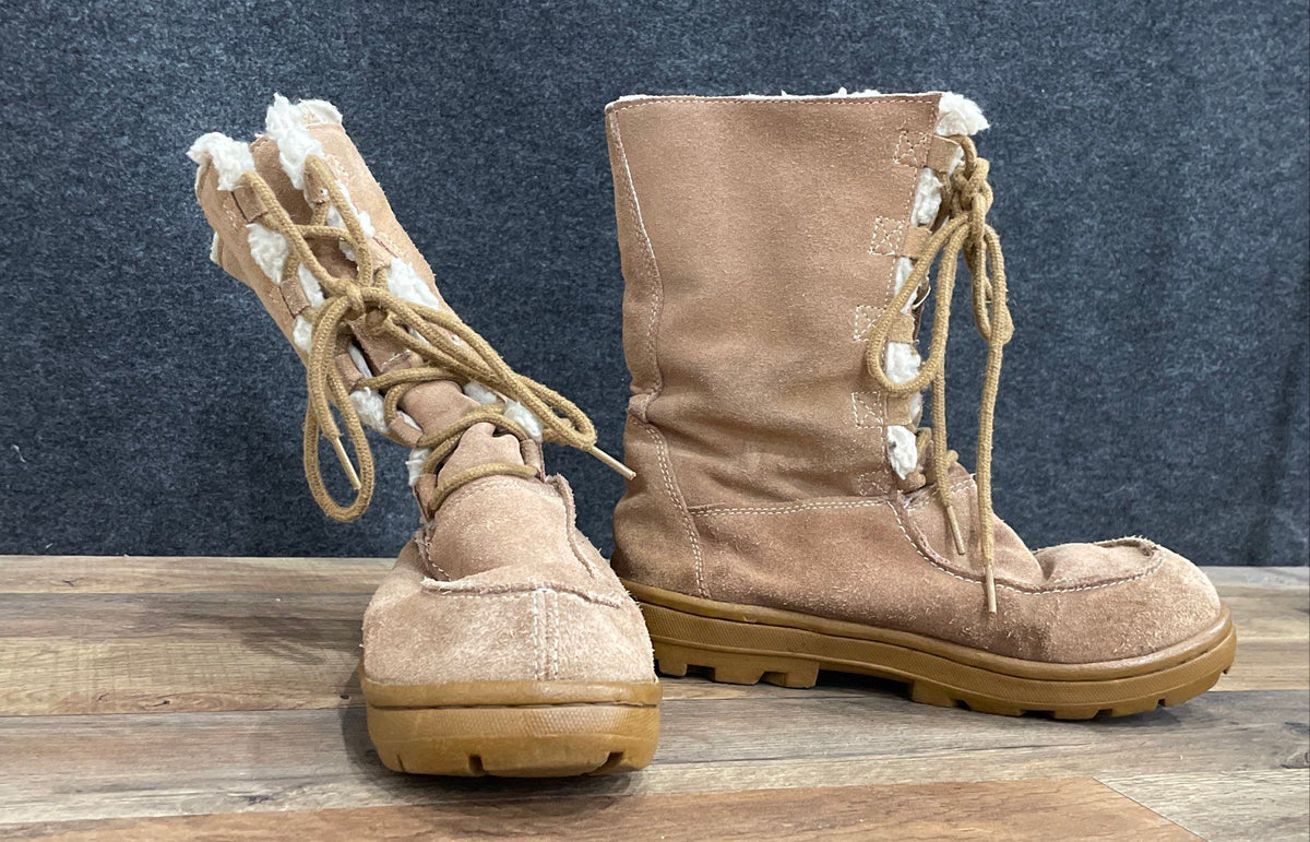 Sonoma Life + Style Tan Faux Shearling Lace Up Winter Boots Women's Size 8