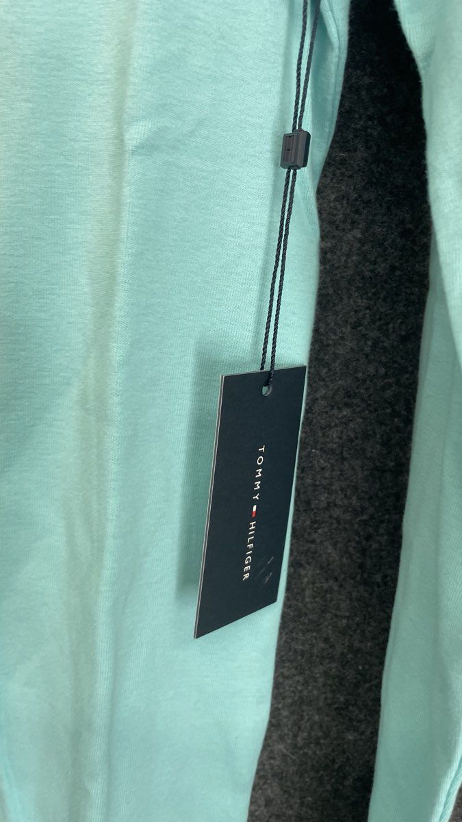 Tommy Hilfiger Women's Long Sleeve Tee Aqua Mint Green Cotton Logo Sz M NWT