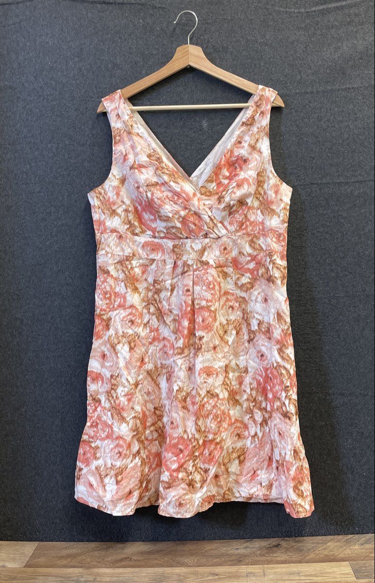 Land's End Women's Floral Fit & Flare V-Neck Sleeveless Dress Sz 14
