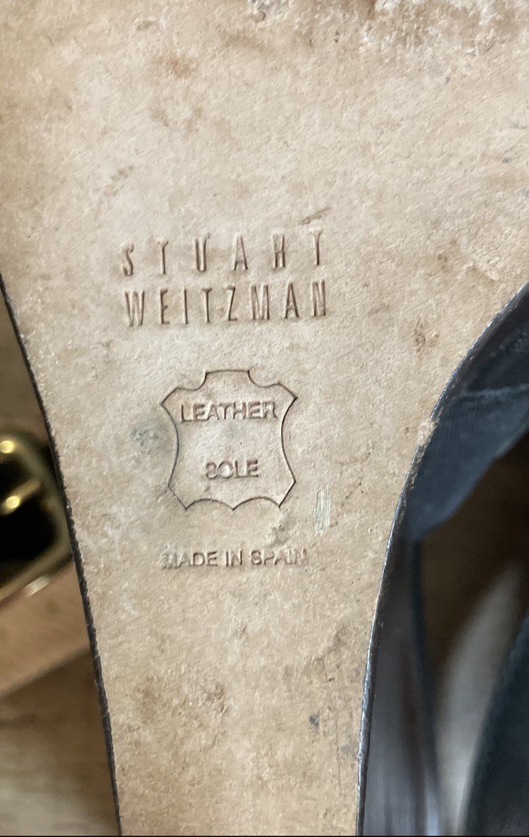 Stuart Weitzman Black Leather Cross Strap Slingback Wedge Sandals Size 8M