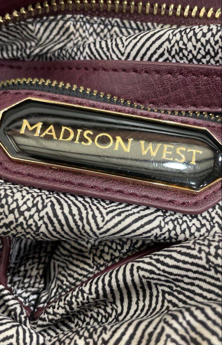 Madison West Maroon Leather Studded Hobo Shoulder Bag Gold Hardware