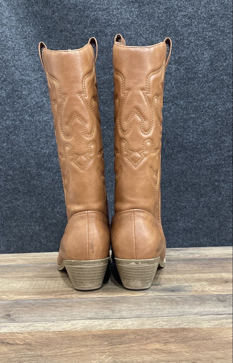 Dream Pairs Brown Faux Leather Western Cowboy Boots Women's Size 8.5