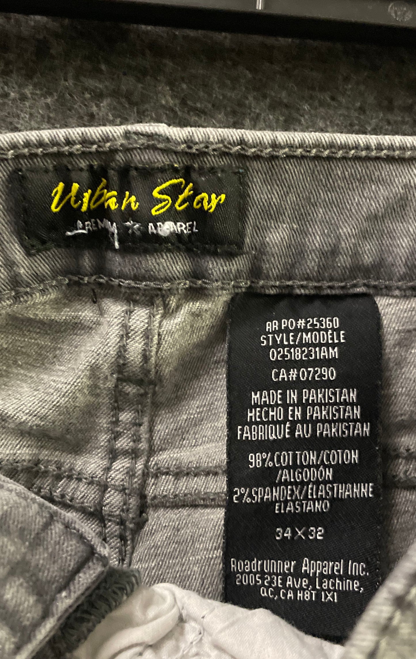 Urban Star Men's Grey Relaxed Fit Stretch Cotton Jeans Pants Sz 34x32