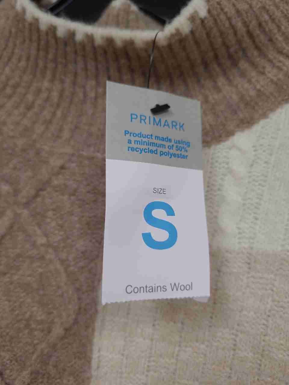Primark Women's Beige Cream Patchwork Cable Knit Mock Neck Sweater Sz S NWT