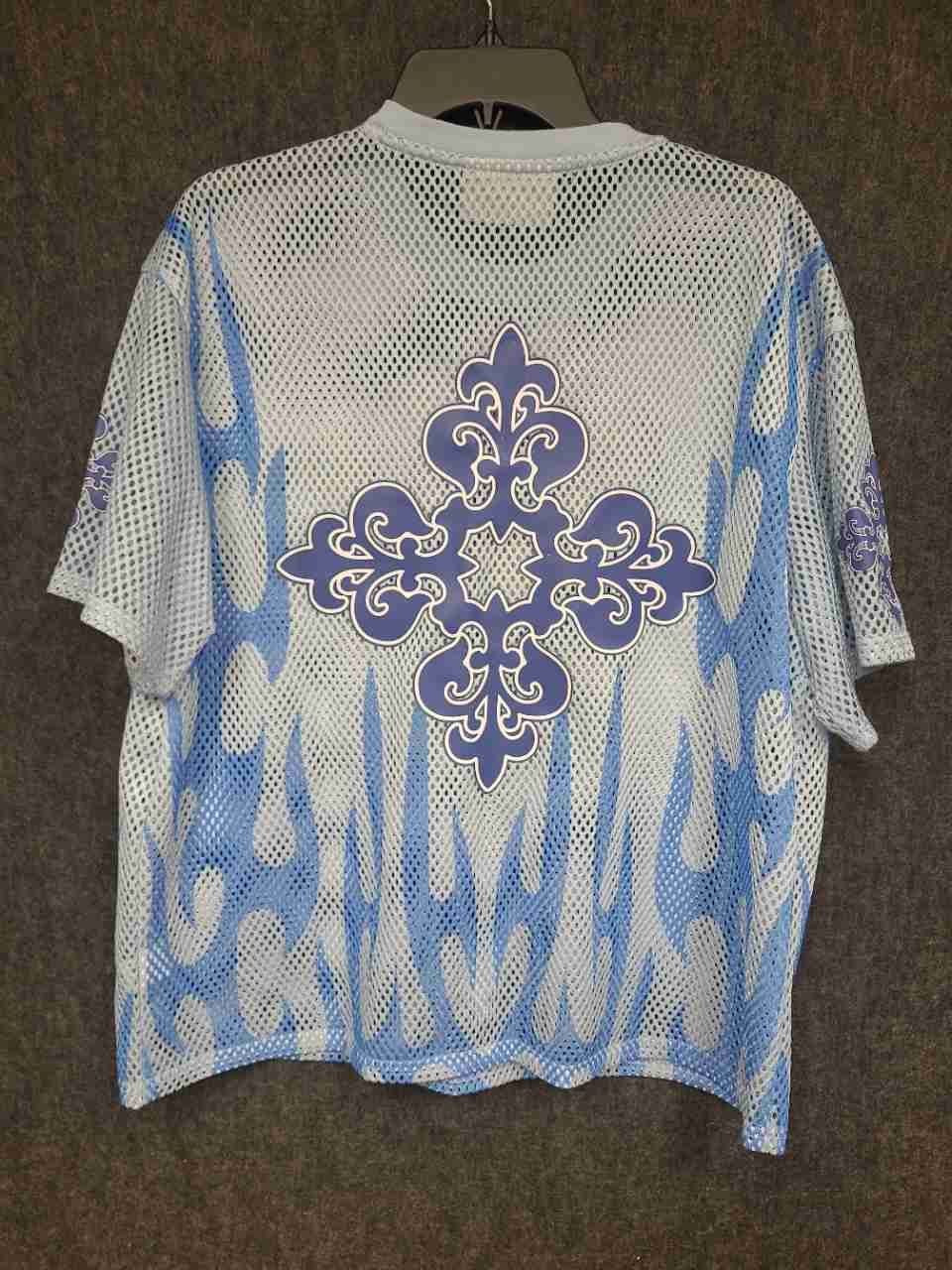 Smoke Rise Men's Mesh Jersey Shirt Blue White Flame Smoke Studios Graphic Sz M
