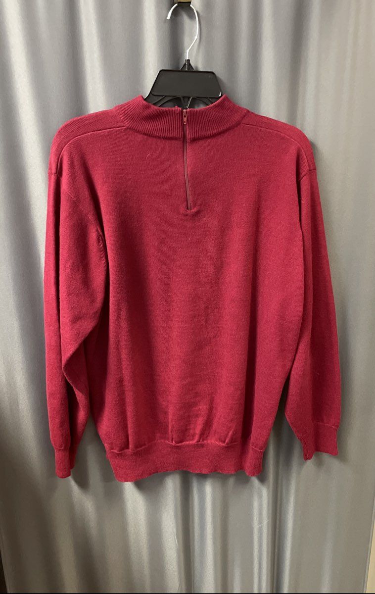 Vintage 90s Bleyle Women's Burgundy Merino Wool Mock Neck Back Zip Sweater XL