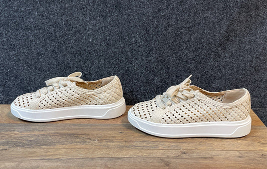 Charles David Reason Cream Woven Textile Lace-Up Platform Sneakers Size 9.5M
