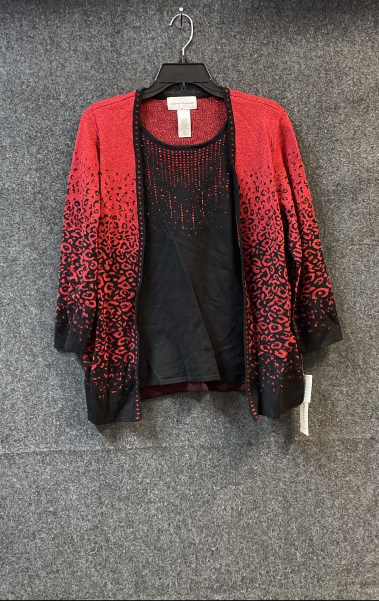Alfred Dunner Women's Red Black Metallic Animal Print 2pc Sweater Set Sz S NWT