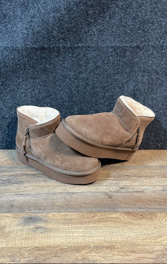 Bearpaw Women's Suede Platform Zipper Ankle Boots Brown Size 10