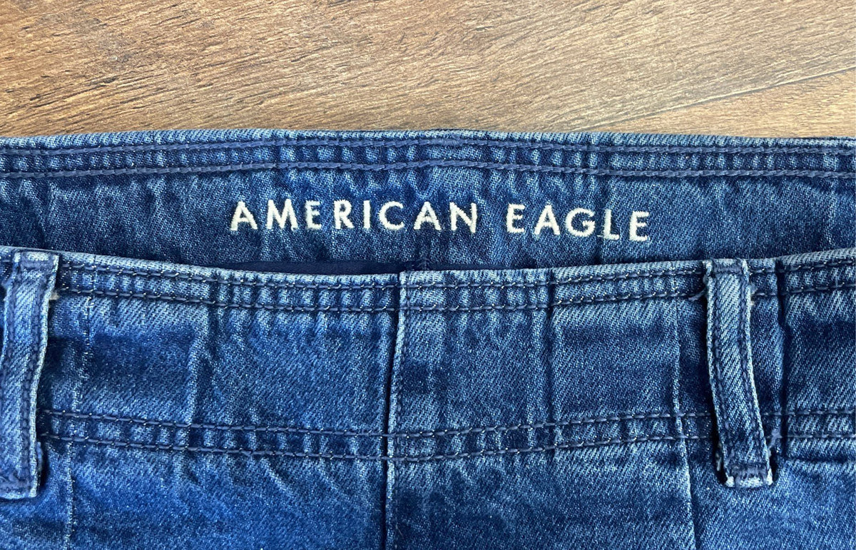 American Eagle Women's Pleated Denim Mini Skort Blue Medium Wash Sz 6